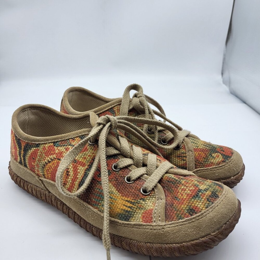 Acorn Tapestry Lace up sneakers Comfort walking shoes Vegan Boho Textile sz 8